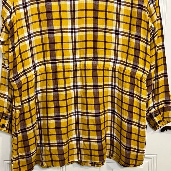 Lane Bryant Women's Top Size 18/20 Plaid Mustard Color Drawstring Waist Collared - Picture 9 of 12